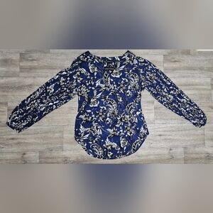 White House Black Market Black & Blue Floral Wrap Style Blouse-Size 4